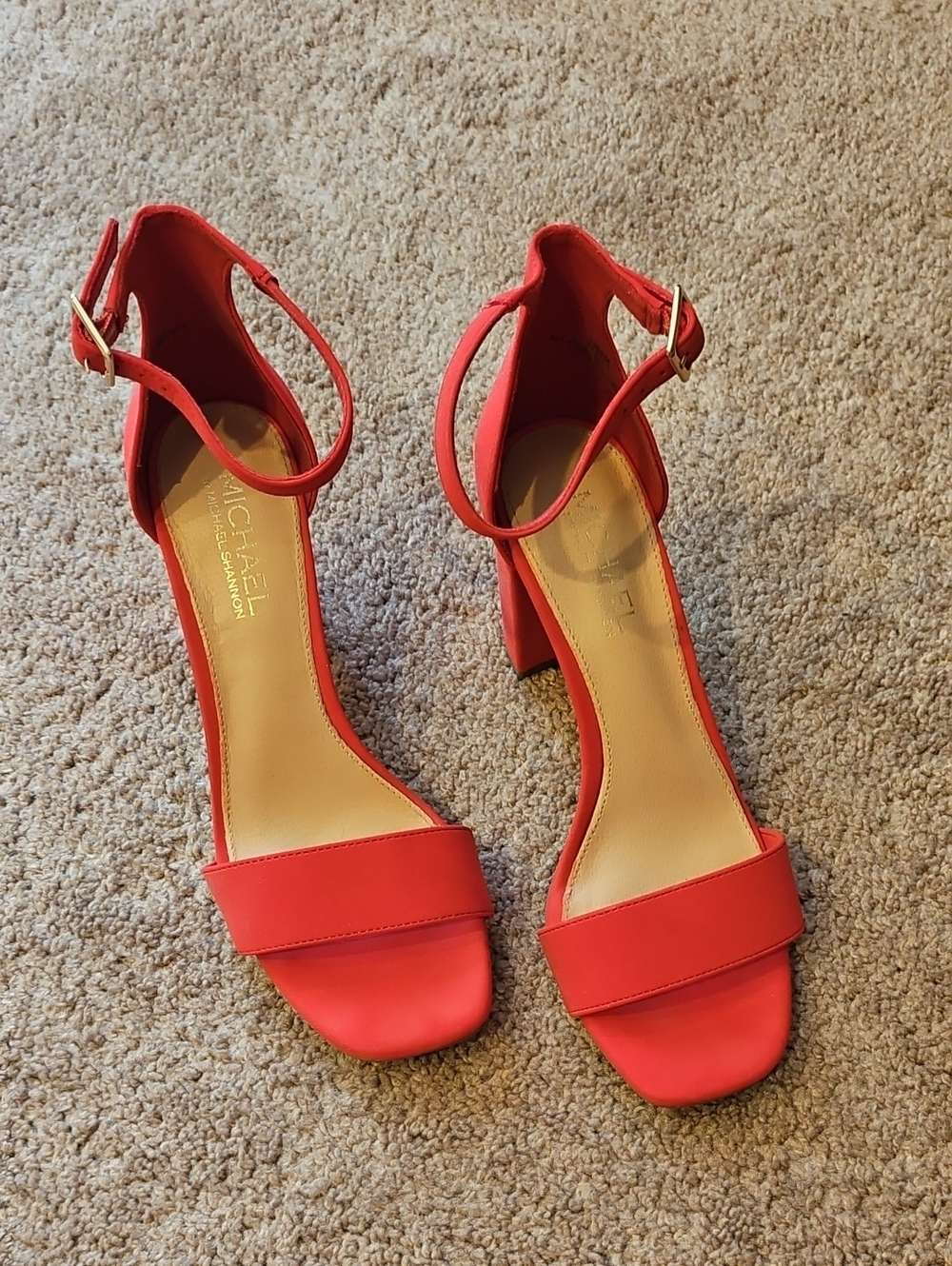 Michael Kors Bright Red Ankle-Strap Block Heel Sandals